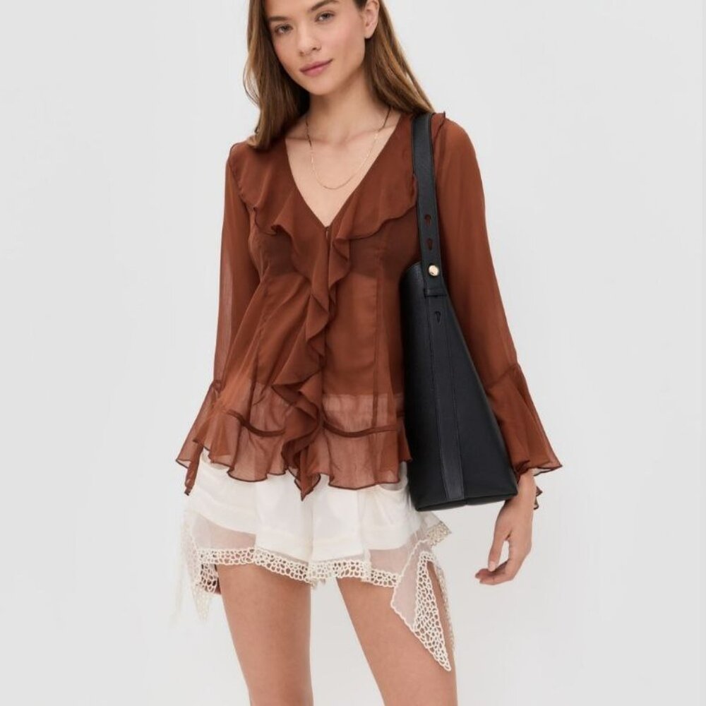 Free People Bali Tulula Chiffon Top  Brown Size M